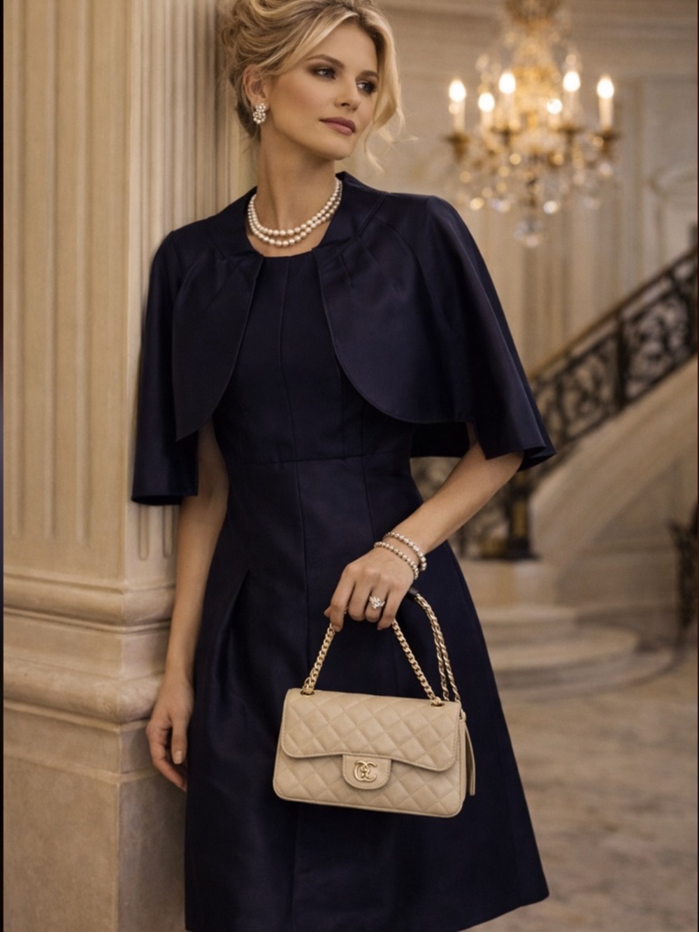 Jon Teri - Elegant Navy Blue Dress with Capelet - size 4